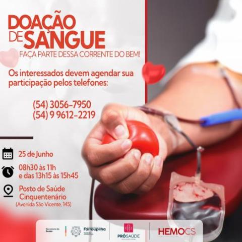 Foto notícia Agendamentos de horários para ação de doação de sangue em Farroupilha seguem abertos